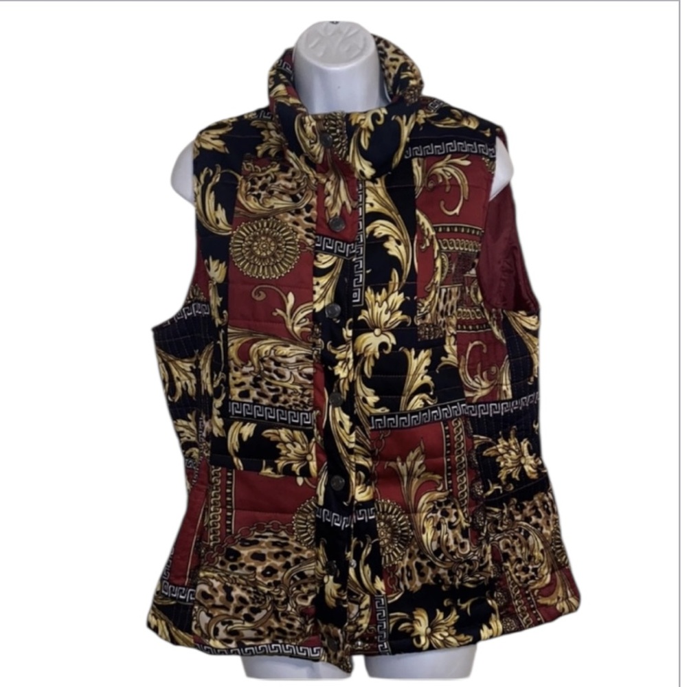 SHEIN size large red , black & gold chain print quilted vest